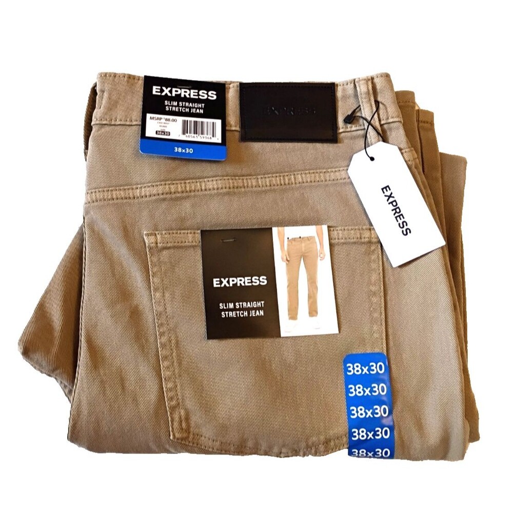 Express Men's Khaki Slim Straight Stretch Jeans 38x30 NEW WITH TAGS